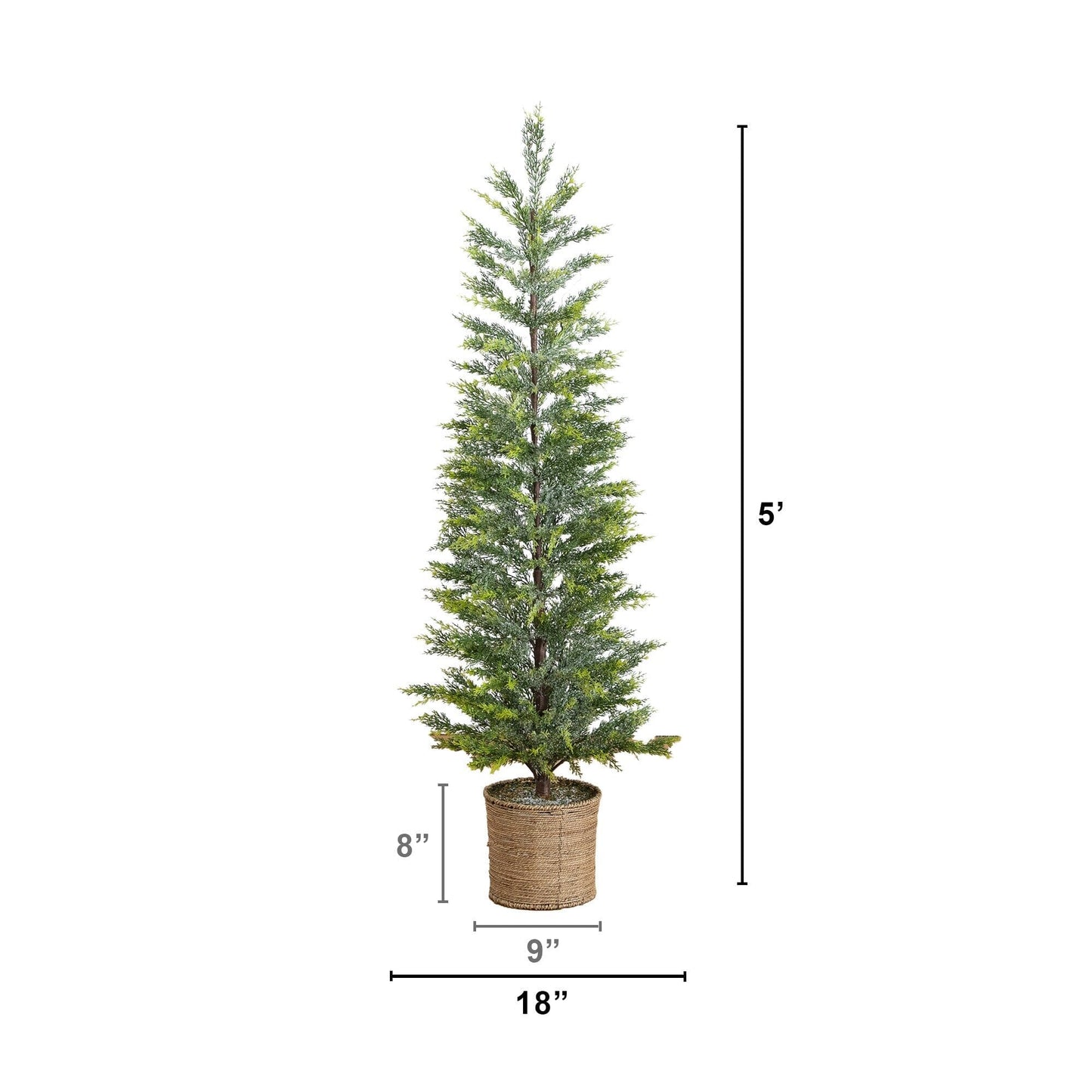 5 ft Pre-Lit artificial snowed cypress Christmas tree in a hyacinth basket with 140 LED lights on Tampa Home & Garden Store