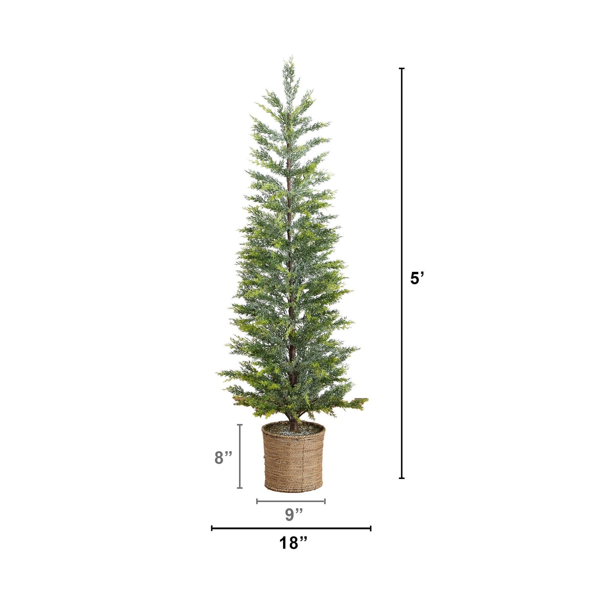 5 ft Pre-Lit artificial snowed cypress Christmas tree in a hyacinth basket with 140 LED lights on Tampa Home & Garden Store