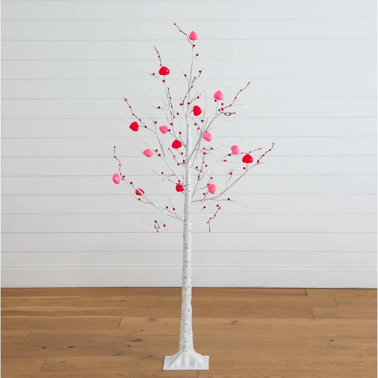 5' Pre-Lit Valentine's Twig Tree with 72 heart LED lights, red berries, white trunk by Nearly Natural on Tampa Home & Garden Store