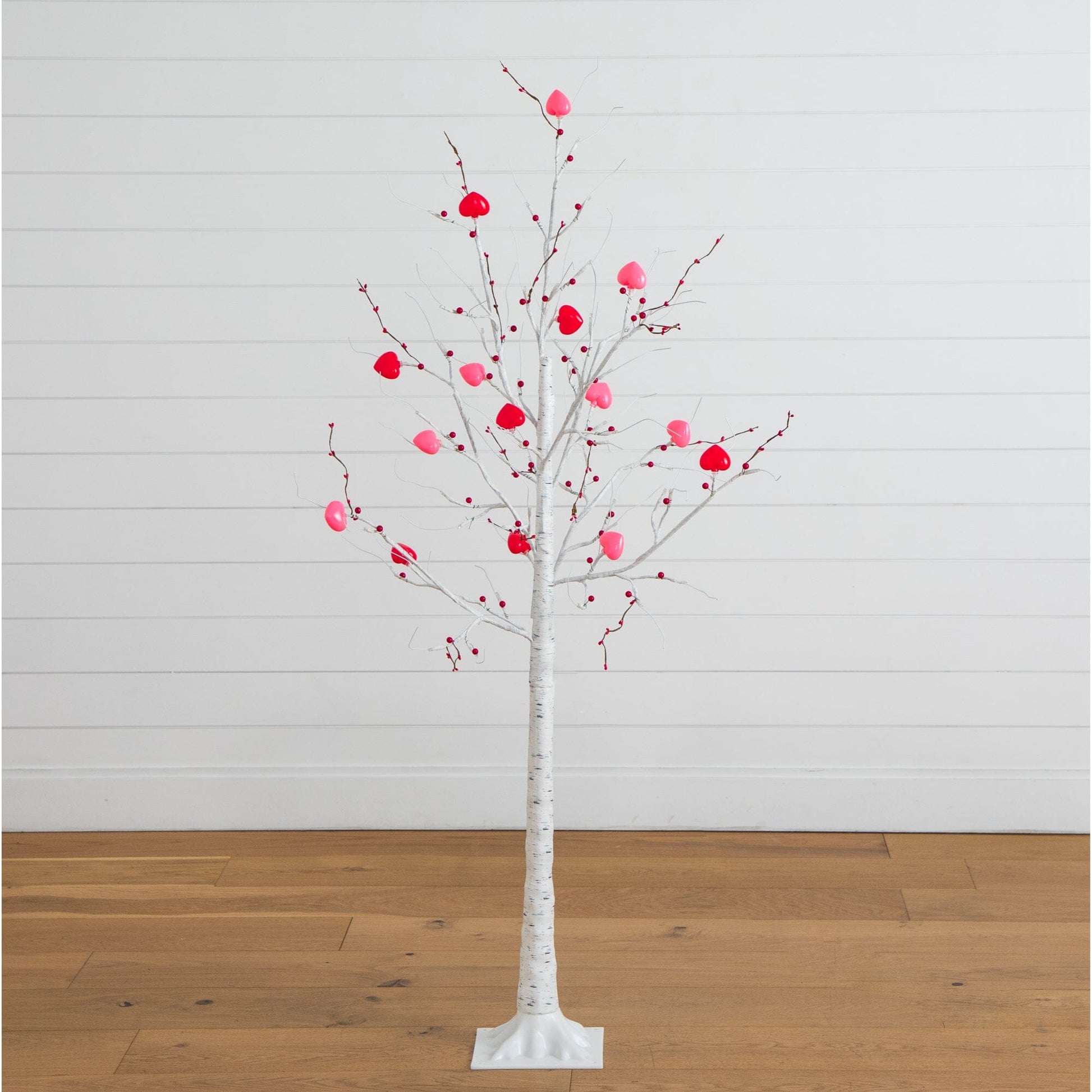 5' Pre-Lit Valentine's Twig Tree with 72 heart LED lights, red berries, white trunk by Nearly Natural on Tampa Home & Garden Store