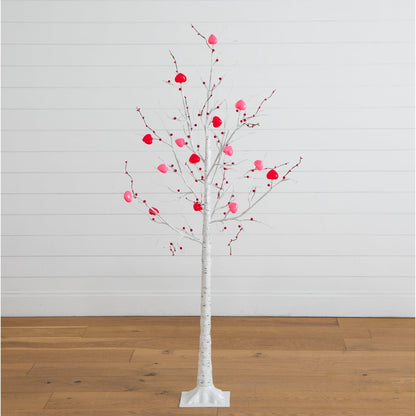 5' Pre-Lit Valentine's Twig Tree with 72 heart LED lights, red berries, white trunk by Nearly Natural on Tampa Home & Garden Store