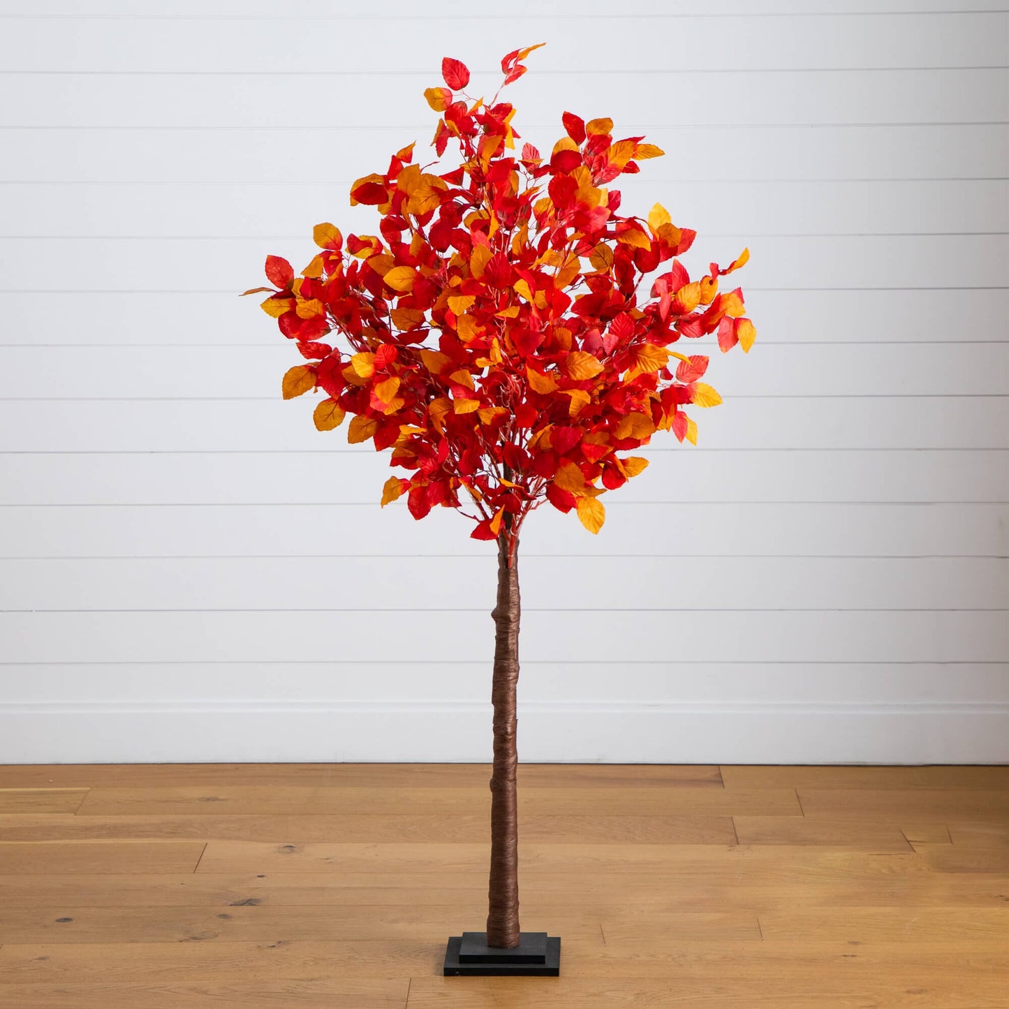 5' Pre-Lit Autumn Artificial Tree Nearly Natural with red orange leaves wrapped trunk on Tampa Home & Garden Store