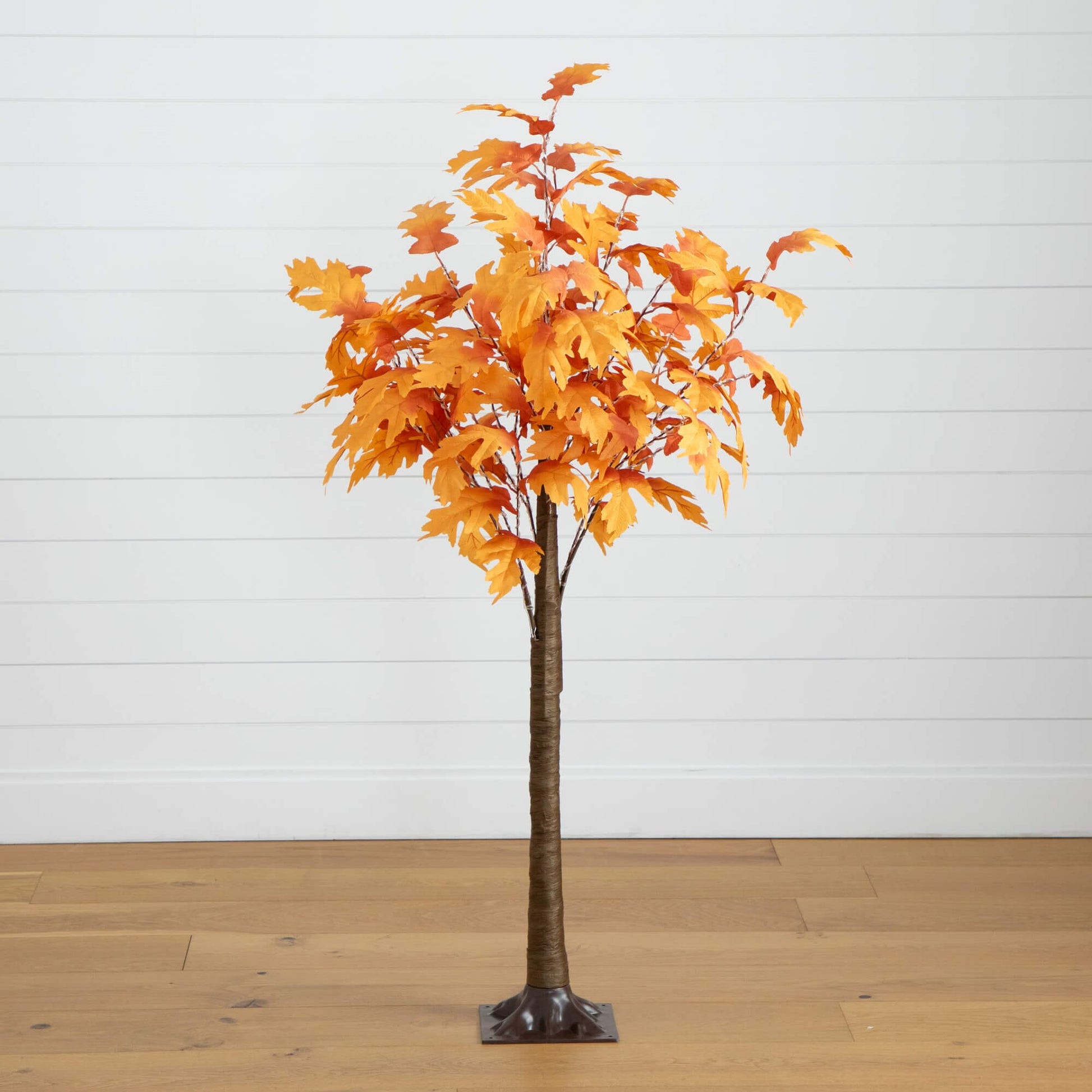 Nearly Natural 5' Pre-Lit Autumn Maple tree with 240 white LEDs, orange leaves on brown trunk on Tampa Home & Garden Store