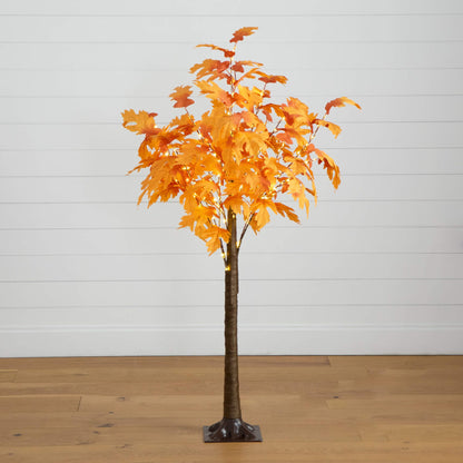 Tree Nearly Natural 5' Pre-Lit Autumn Maple with 240 warm white LEDs orange leaves on Tampa Home & Garden Store