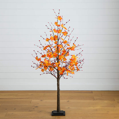5' Pre-Lit Autumn Maple Artificial Tree with Berries and 96 Warm White LEDs by Nearly Natural on Tampa Home & Garden Store