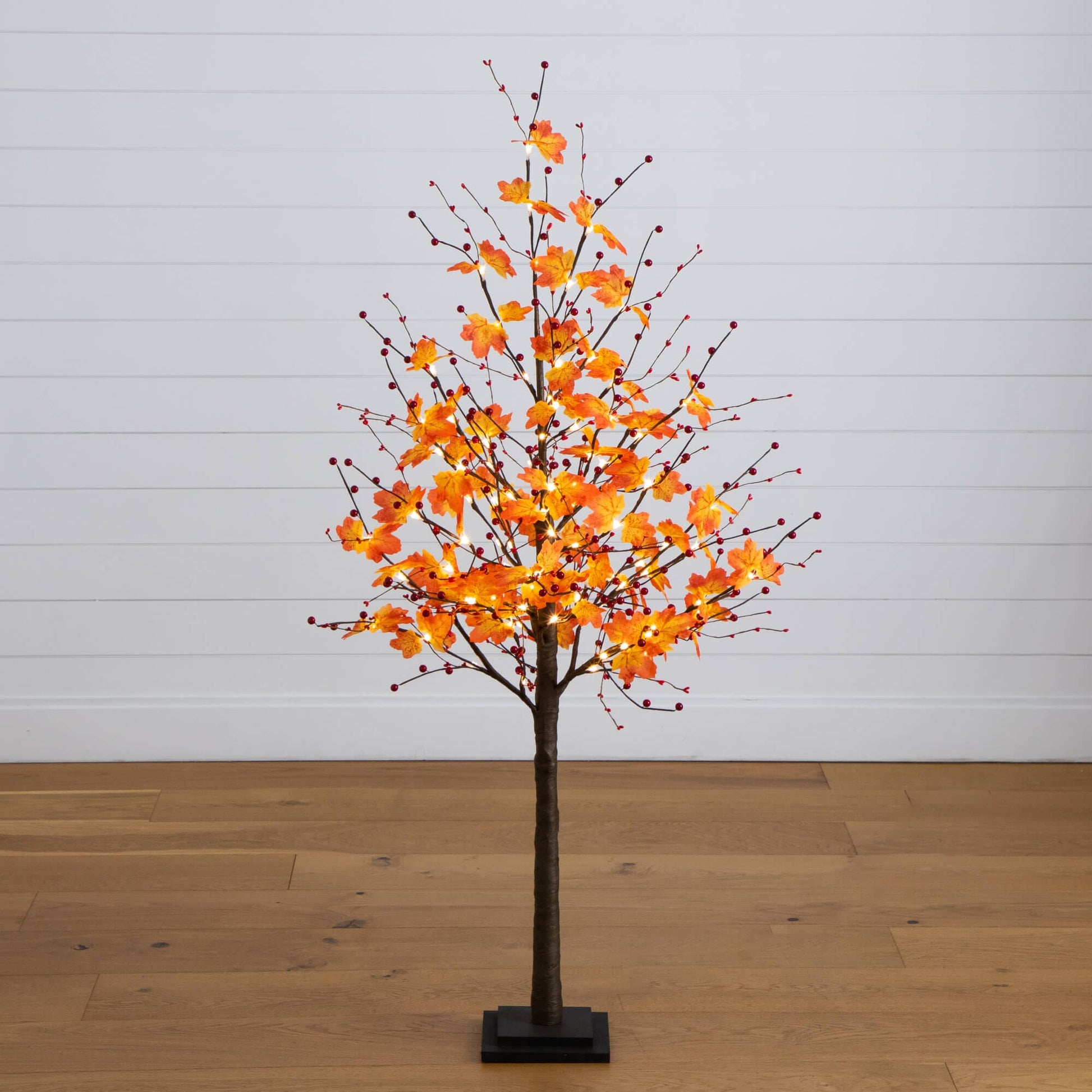 5' Pre-Lit Autumn Maple artificial fall tree with berries and 96 warm white LEDs Nearly Natural on Tampa Home & Garden Store
