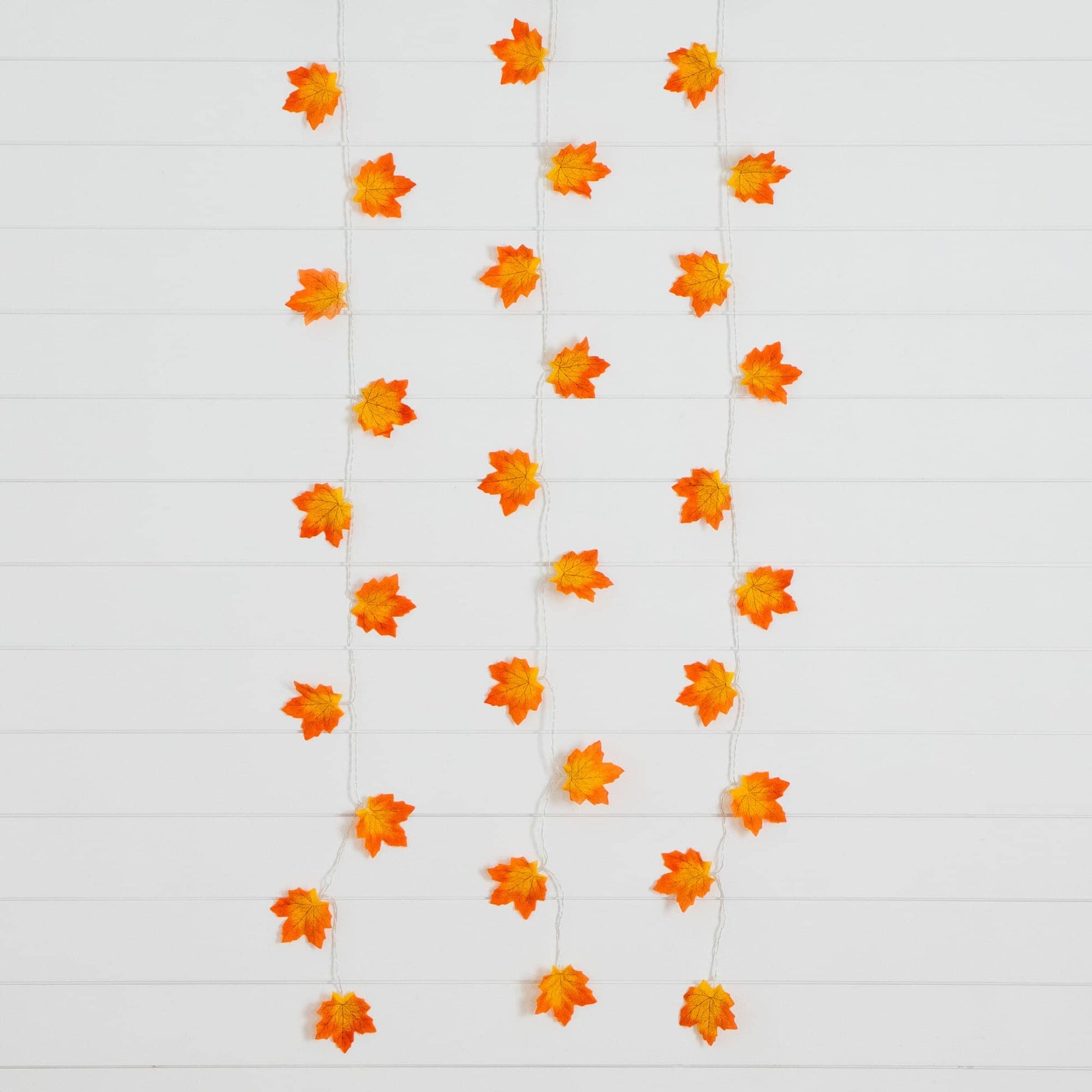 5' Pre-Lit Autumn Maple Leaf Garland with 10 Warm White LED Lights, orange leaves, set of 3 on Tampa Home & Garden Store
