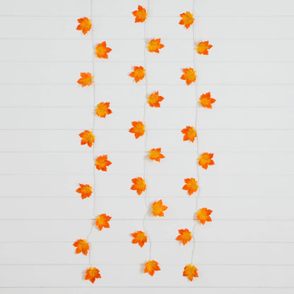 5' Pre-Lit Autumn Maple Leaf Garland with 10 Warm White LED Lights, orange leaves, set of 3 on Tampa Home & Garden Store