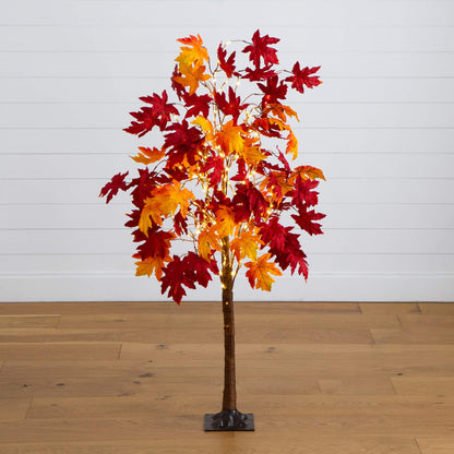 5' Pre-Lit Autumn Weeping Maple artificial tree with 240 white LED lights red/orange leaves on Tampa Home & Garden Store