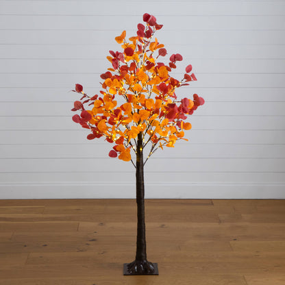 5ft pre-lit autumn eucalyptus tree with 300 warm white LEDs orange leaves Nearly Natural on Tampa Home & Garden Store