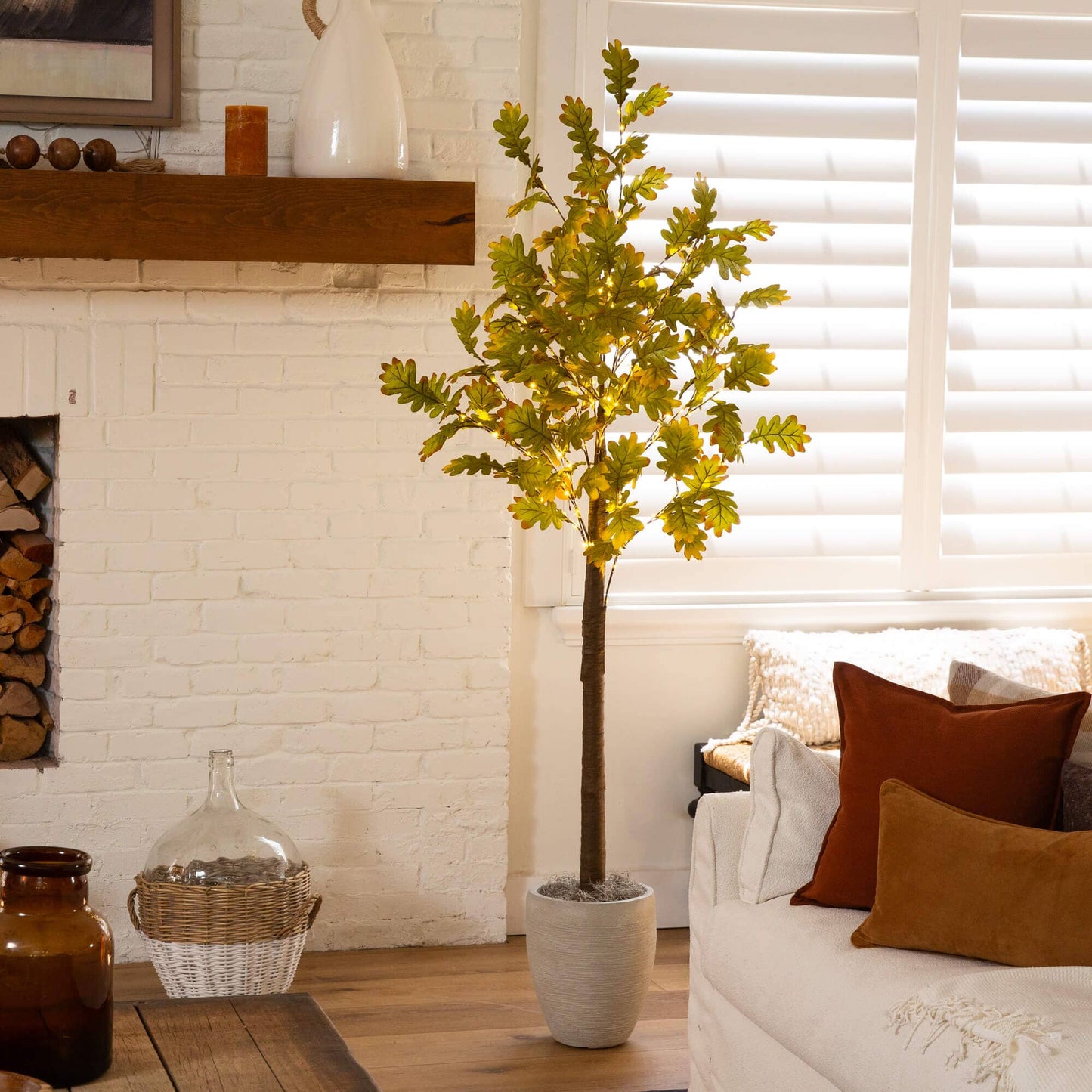 5' Pre-Lit Green Autumn Oak artificial fall tree with 200 warm white LED lights on Tampa Home & Garden Store