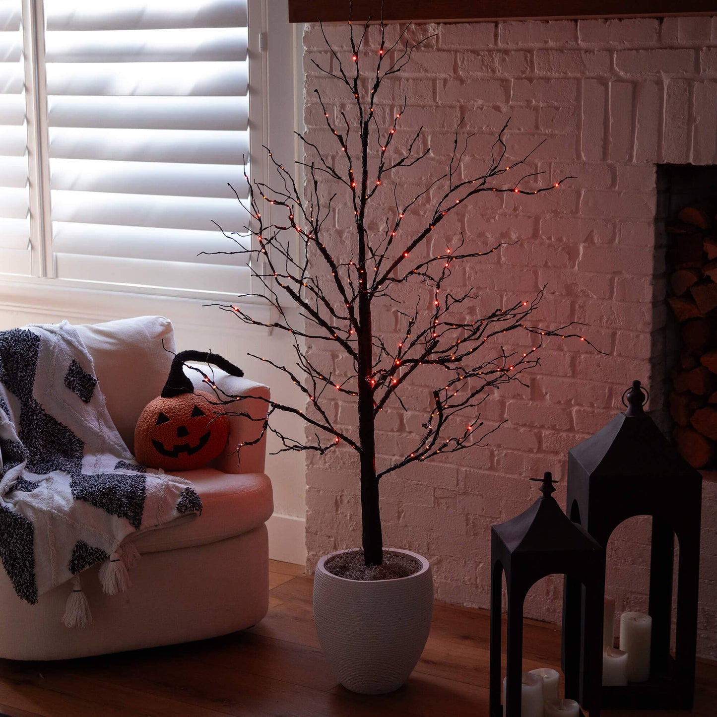 5' Halloween Black Twig Artificial Tree by Nearly Natural with 240 orange and purple LEDs on Tampa Home & Garden Store