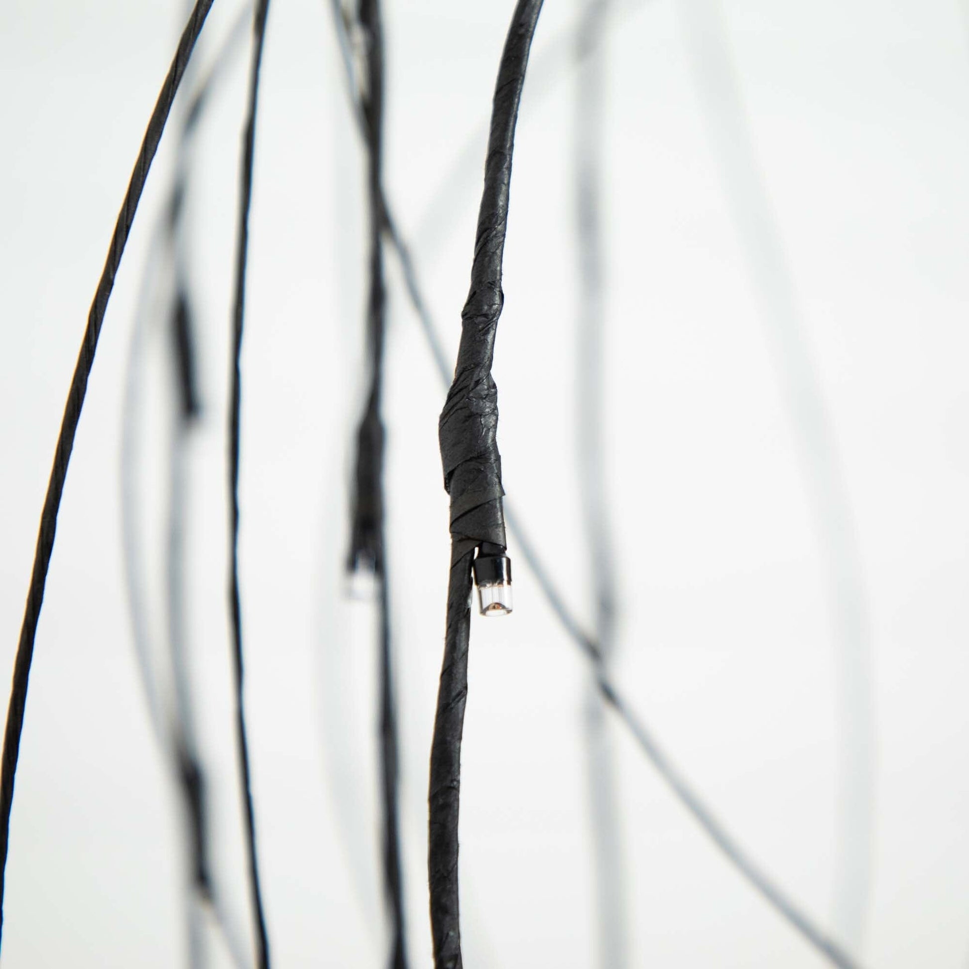 Willow tree LED string lights close-up on black wrapped wire with clear bulb on Tampa Home & Garden Store