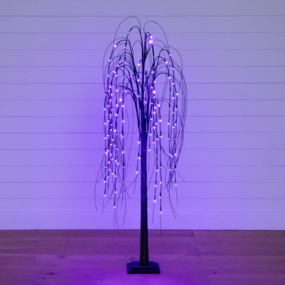5 ft NearlyNatural Black Willow Tree, pre-lit artificial with 144 orange and purple LEDs on Tampa Home & Garden Store