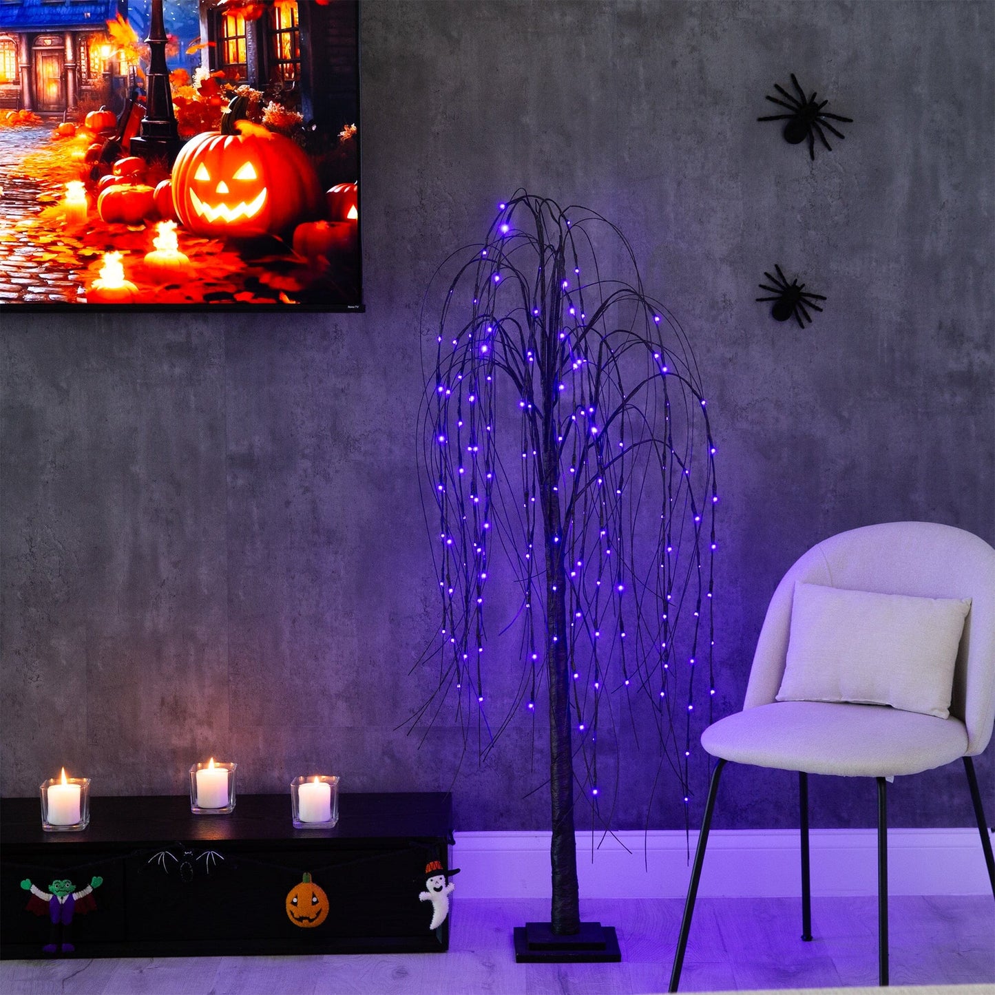 5 ft Pre-Lit Halloween Black Willow Tree by Nearly Natural with 144 orange and purple LEDs on Tampa Home & Garden Store