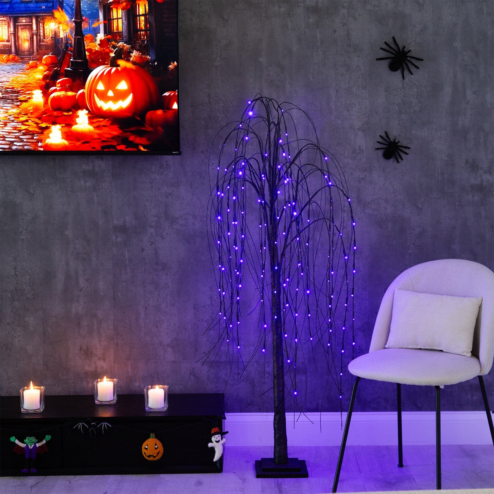5 ft Pre-Lit Halloween Black Willow Tree by Nearly Natural with 144 orange and purple LEDs on Tampa Home & Garden Store
