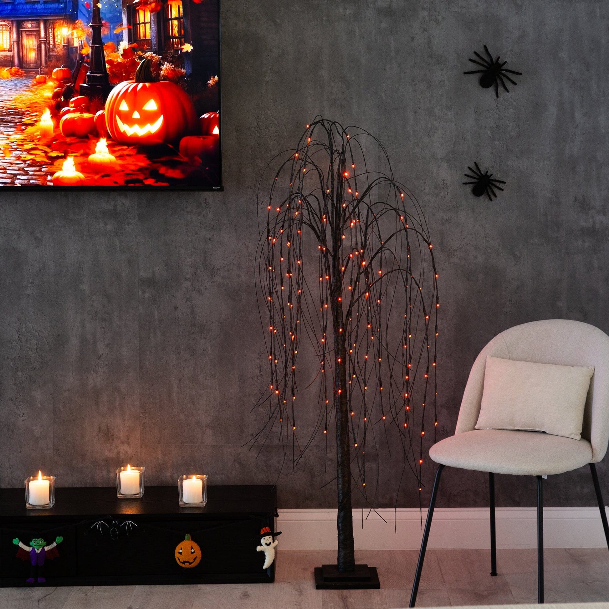 5’ Pre-Lit Halloween Black Willow Tree with 144 Orange & Purple LED Lights Nearly Natural on Tampa Home & Garden Store