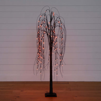 5 ft Nearly Natural black willow artificial tree with 144 orange LED lights on wire branches on Tampa Home & Garden Store