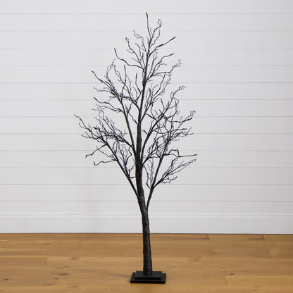 5’ Pre-Lit Halloween Deluxe Black Twig Artificial Tree with 102 Orange & Purple LED Lights