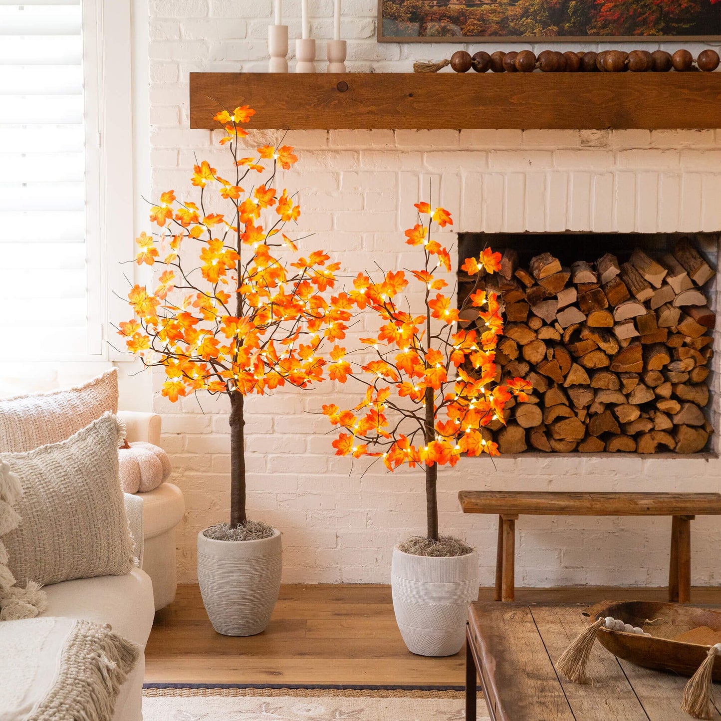Nearly Natural 5' Pre-Lit Autumn Maple artificial tree with 96 LED pumpkin lights, 2 trees on Tampa Home & Garden Store
