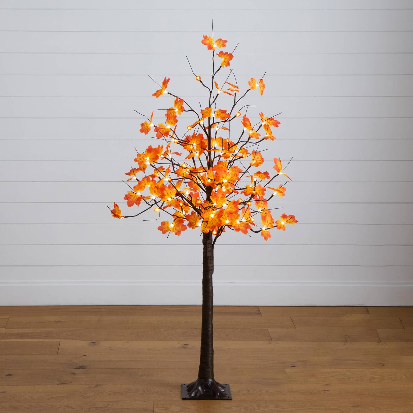 5' Pre-Lit Autumn Maple tree by Nearly Natural with 96 warm white and orange pumpkin lights on Tampa Home & Garden Store