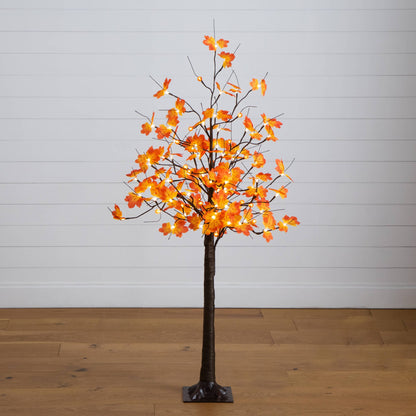 5' Pre-Lit Autumn Maple tree by Nearly Natural with 96 warm white and orange pumpkin lights on Tampa Home & Garden Store