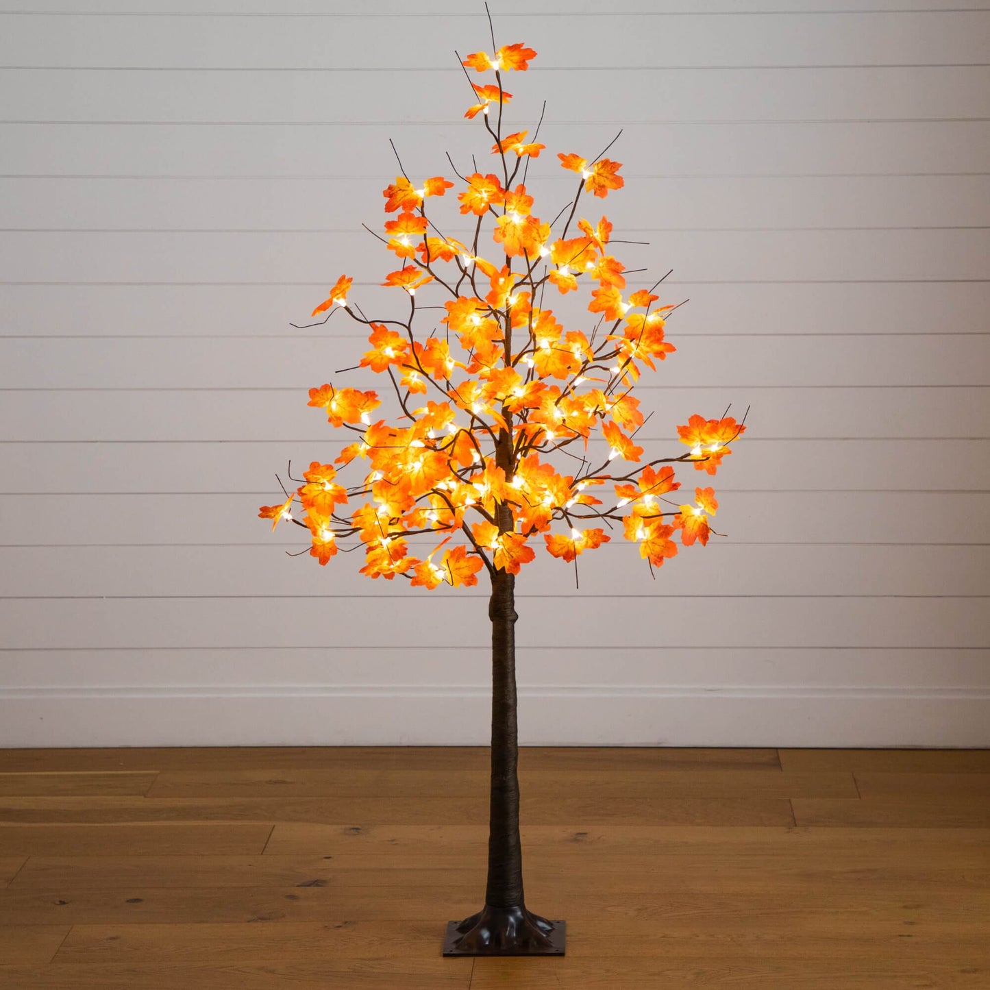 5' Pre-Lit Autumn Maple Tree with orange leaves and 96 warm white LEDs by Nearly Natural on Tampa Home & Garden Store