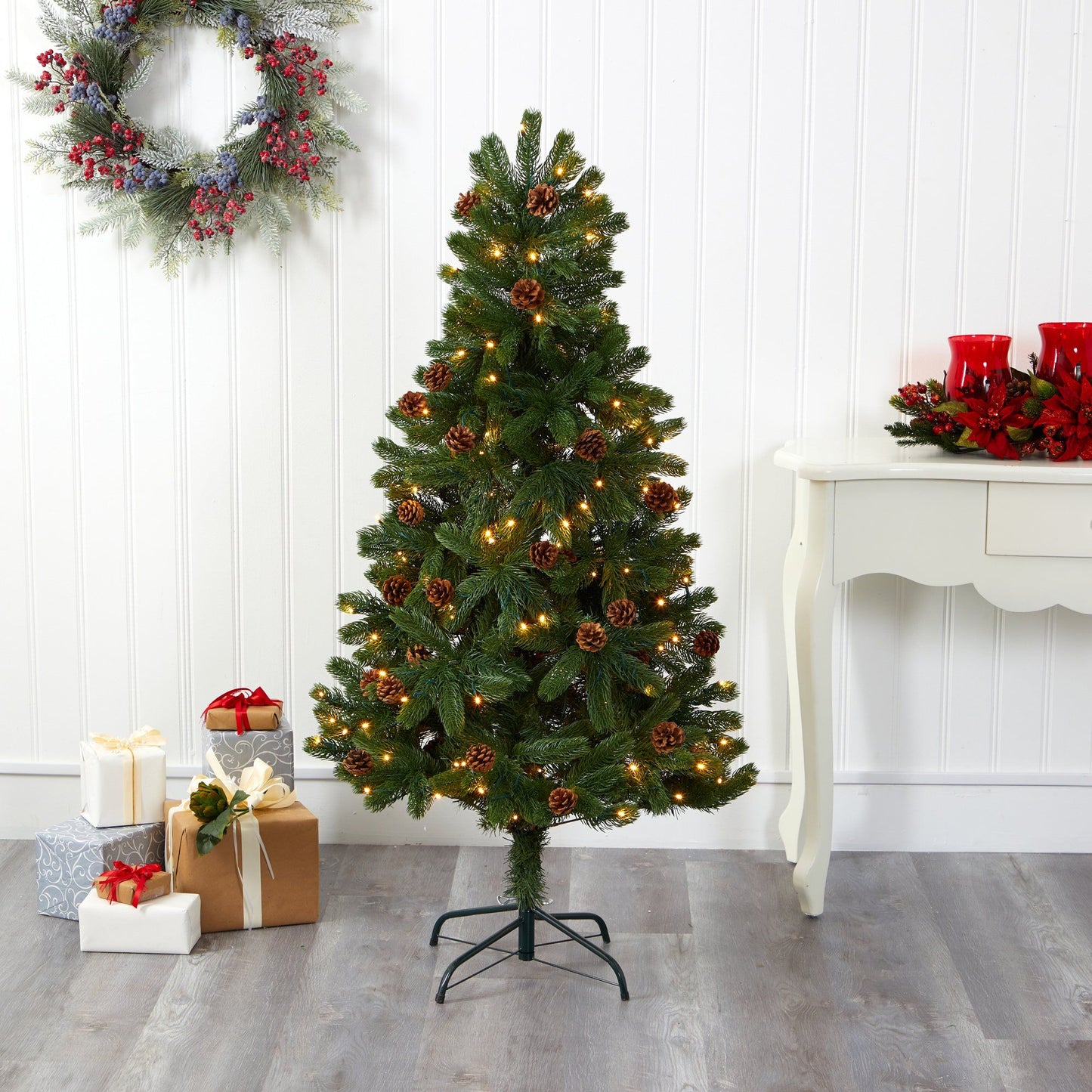 Christmas tree Nearly Natural 5ft Rocky Mountain Spruce with pinecones and 100 clear LEDs on Tampa Home & Garden Store