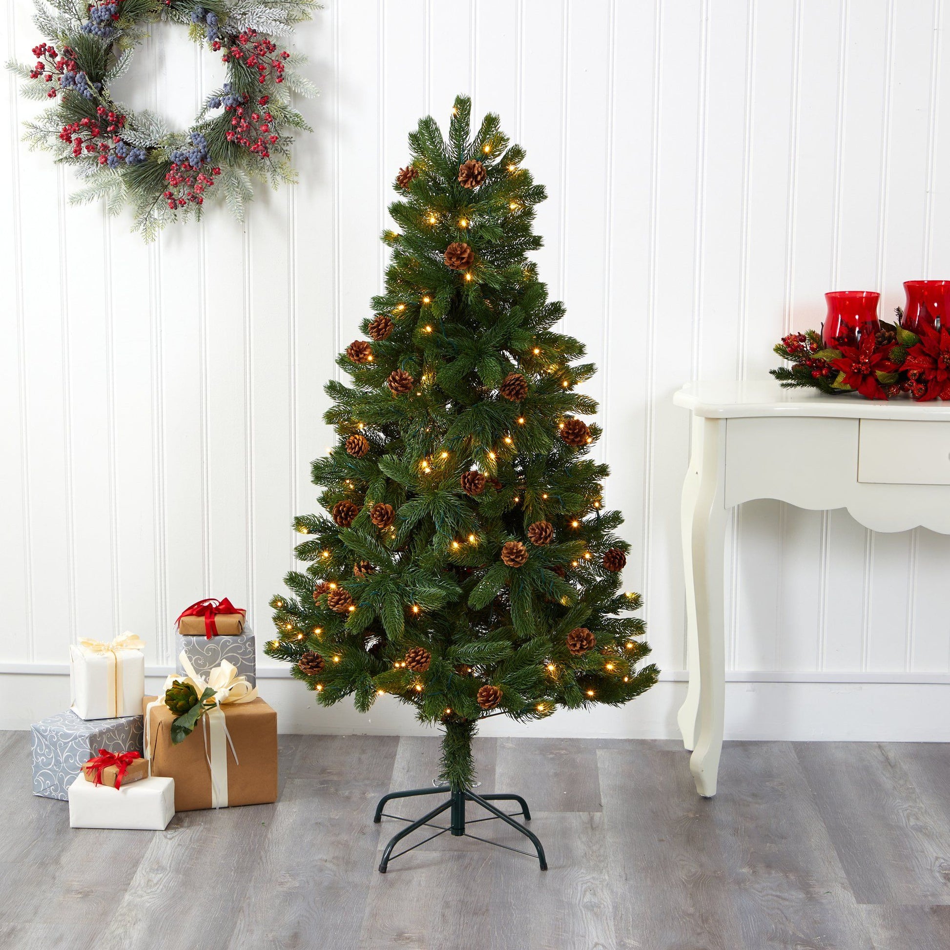 Christmas tree Nearly Natural 5ft Rocky Mountain Spruce with pinecones and 100 clear LEDs on Tampa Home & Garden Store