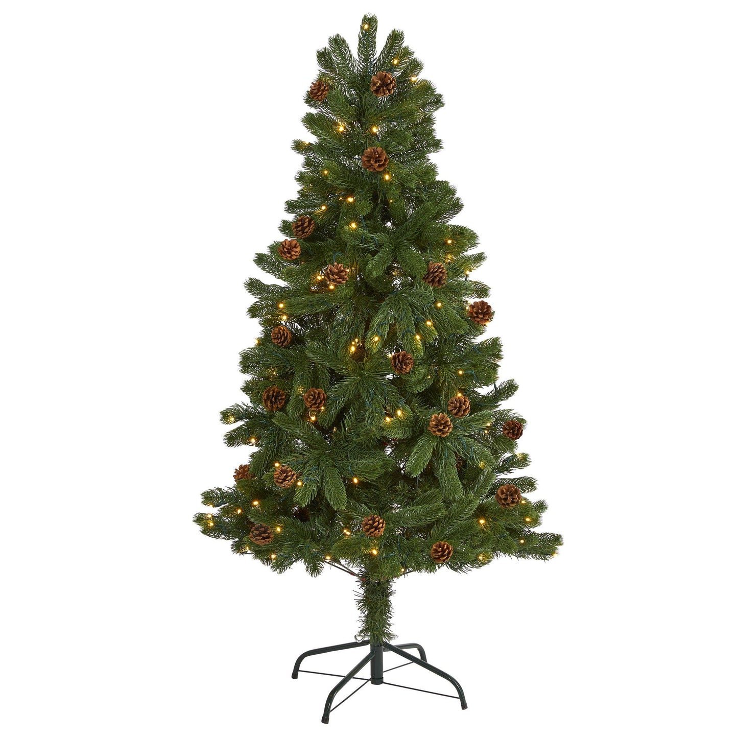 Nearly Natural 5 ft Rocky Mountain Spruce tree with pinecones and LED lights on stand on Tampa Home & Garden Store