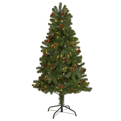 Nearly Natural 5 ft Rocky Mountain Spruce tree with pinecones and LED lights on stand on Tampa Home & Garden Store