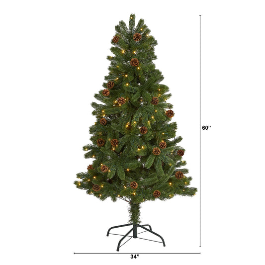 Christmas Tree Nearly Natural 5' Rocky Mountain Spruce with pinecones and 100 clear LED lights on Tampa Home & Garden Store