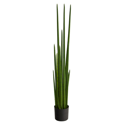 5’ Sansevieria Snake artificial plant by Nearly Natural in black pot with tall green stems on Tampa Home & Garden Store