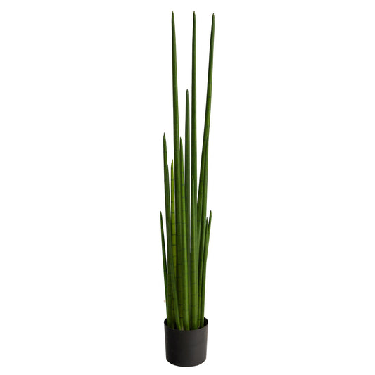5’ Sansevieria Snake artificial plant by Nearly Natural in black pot with tall green stems on Tampa Home & Garden Store