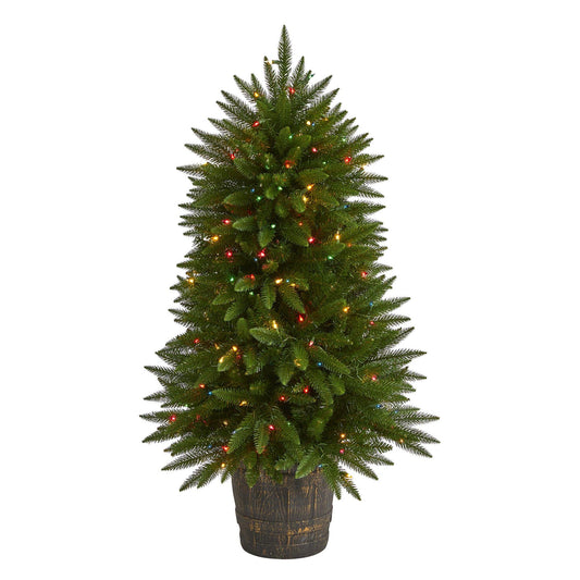 5' Sierra Fir artificial Christmas tree with 200 multicolor lights in a pot by Nearly Natural on Tampa Home & Garden Store