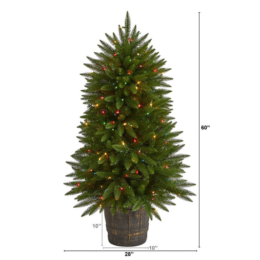 Sierra Fir Christmas tree 5 ft with 428 bendable branches and multicolored lights in urn on Tampa Home & Garden Store