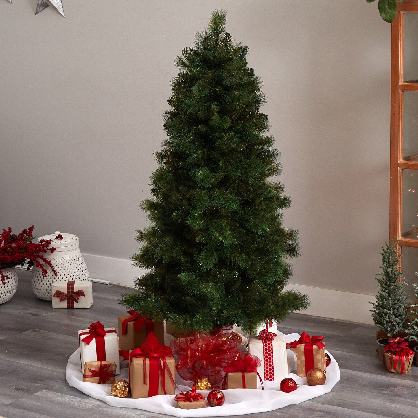 5 ft Slim West Virginia Mountain Christmas Tree 467 branches Nearly Natural in living room on Tampa Home & Garden Store