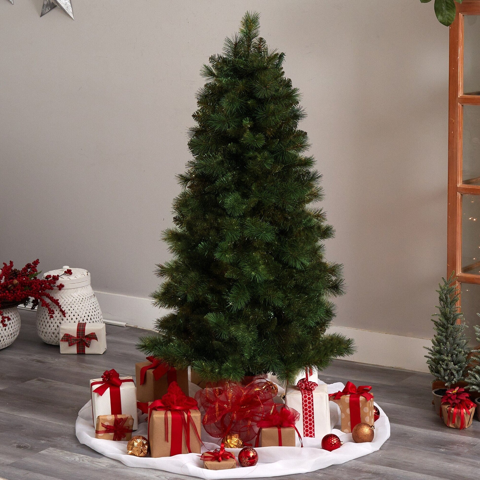 5 ft Slim West Virginia Mountain Christmas Tree 467 branches Nearly Natural in living room on Tampa Home & Garden Store