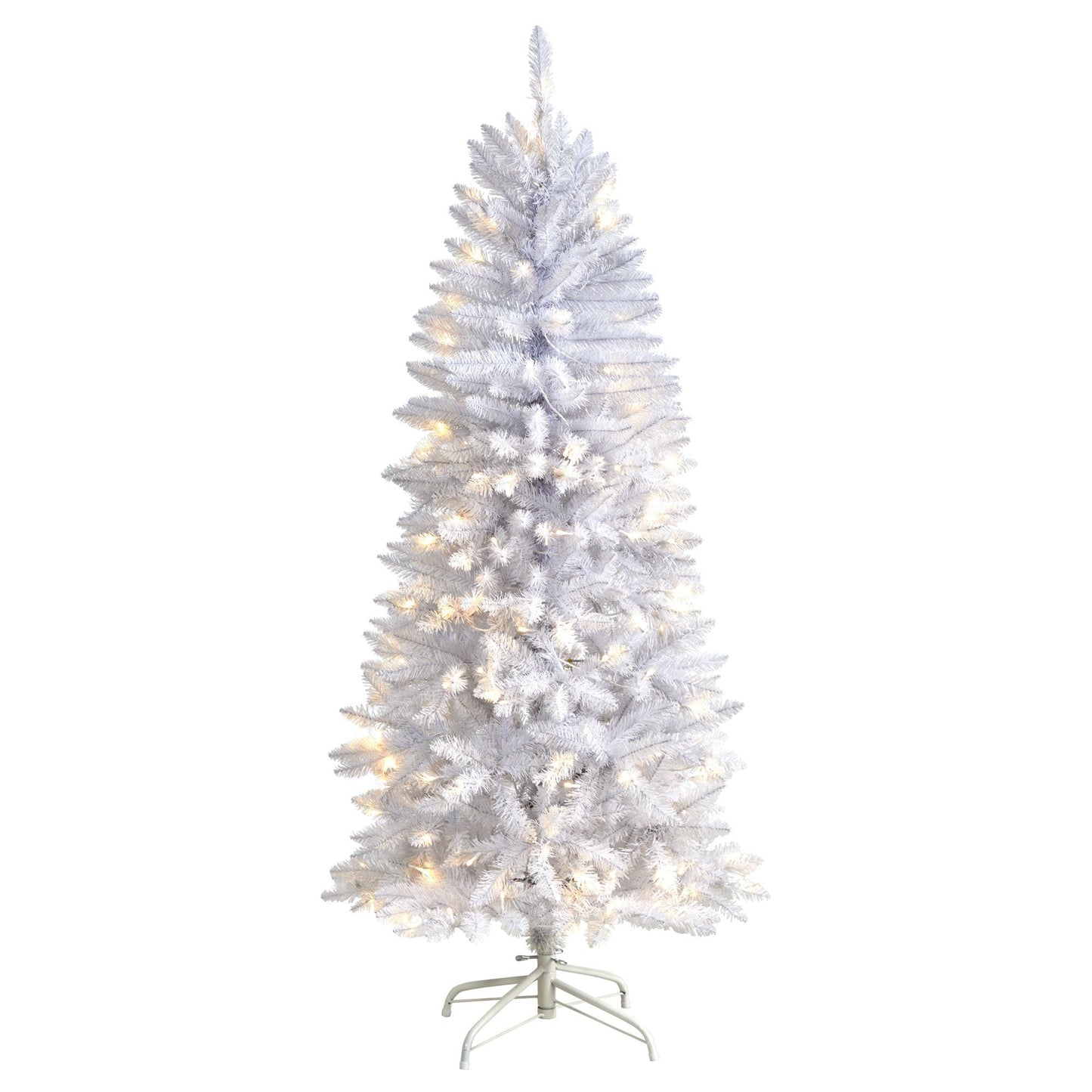 5 ft slim white artificial Christmas tree with 150 warm white LEDs and 491 bendable branches on Tampa Home & Garden Store