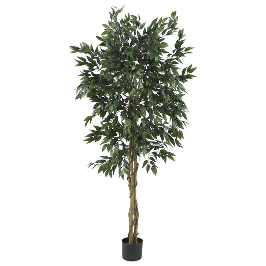 5' Smilax Tree plant by Nearly Natural with green leaves and braided trunk in black pot on Tampa Home & Garden Store