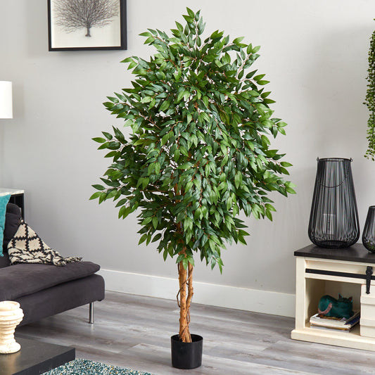 5' Smilax Tree artificial plant by Nearly Natural with dense glossy green leaves on braided trunks in a black pot on Tampa Home & Garden Store