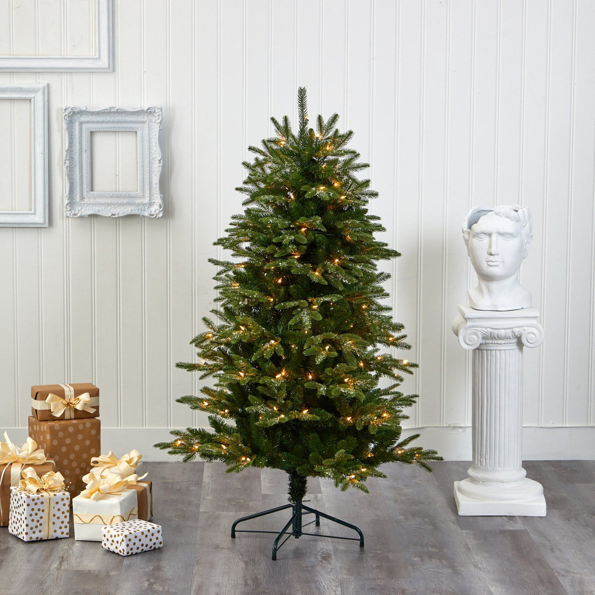 Christmas tree Nearly Natural 5' Snowed Grand Teton, 150 clear lights, 462 bendable branches on Tampa Home & Garden Store