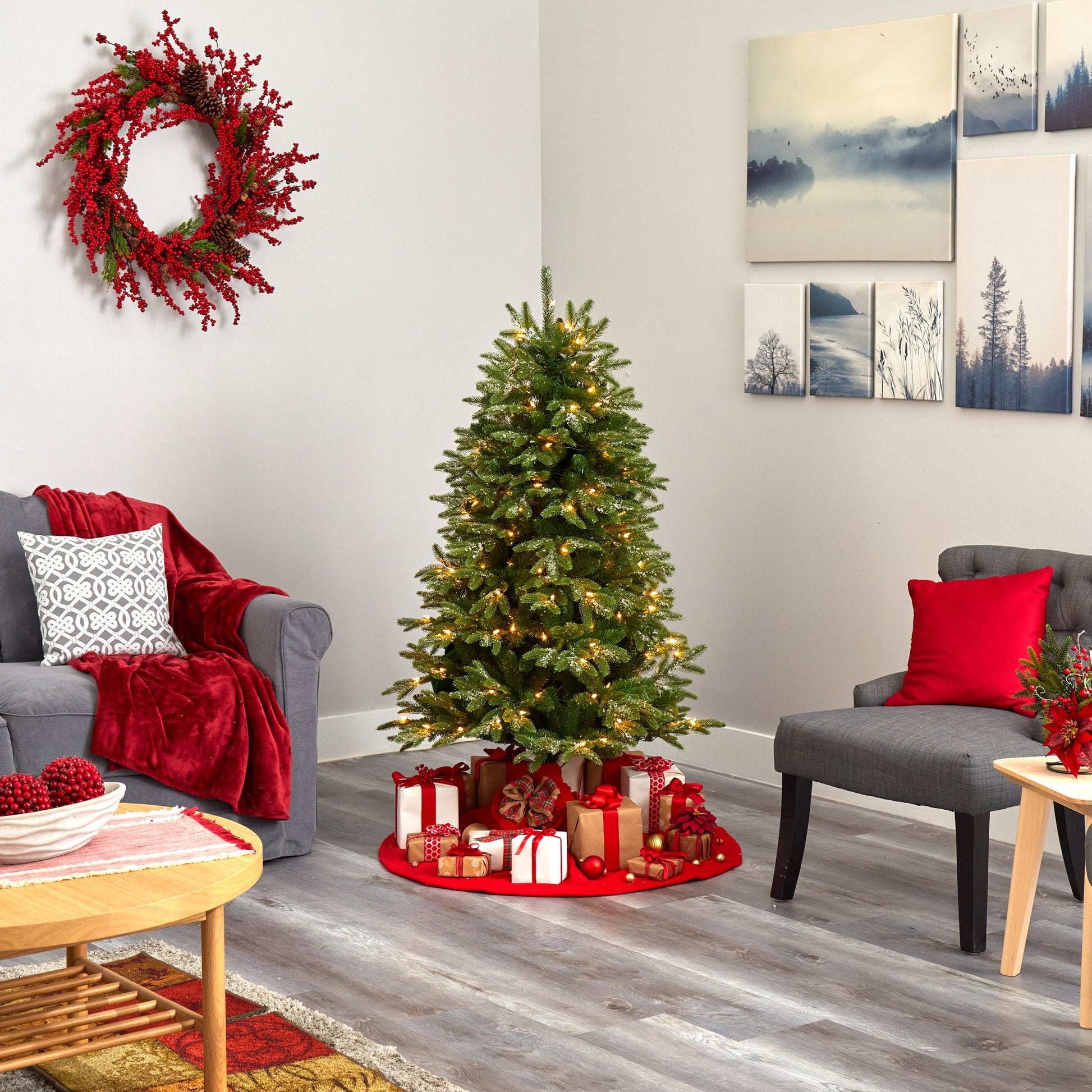 5’ Snowed Grand Teton Xmas Tree by Nearly Natural with 150 clear lights & 462 bendable branches on Tampa Home & Garden Store