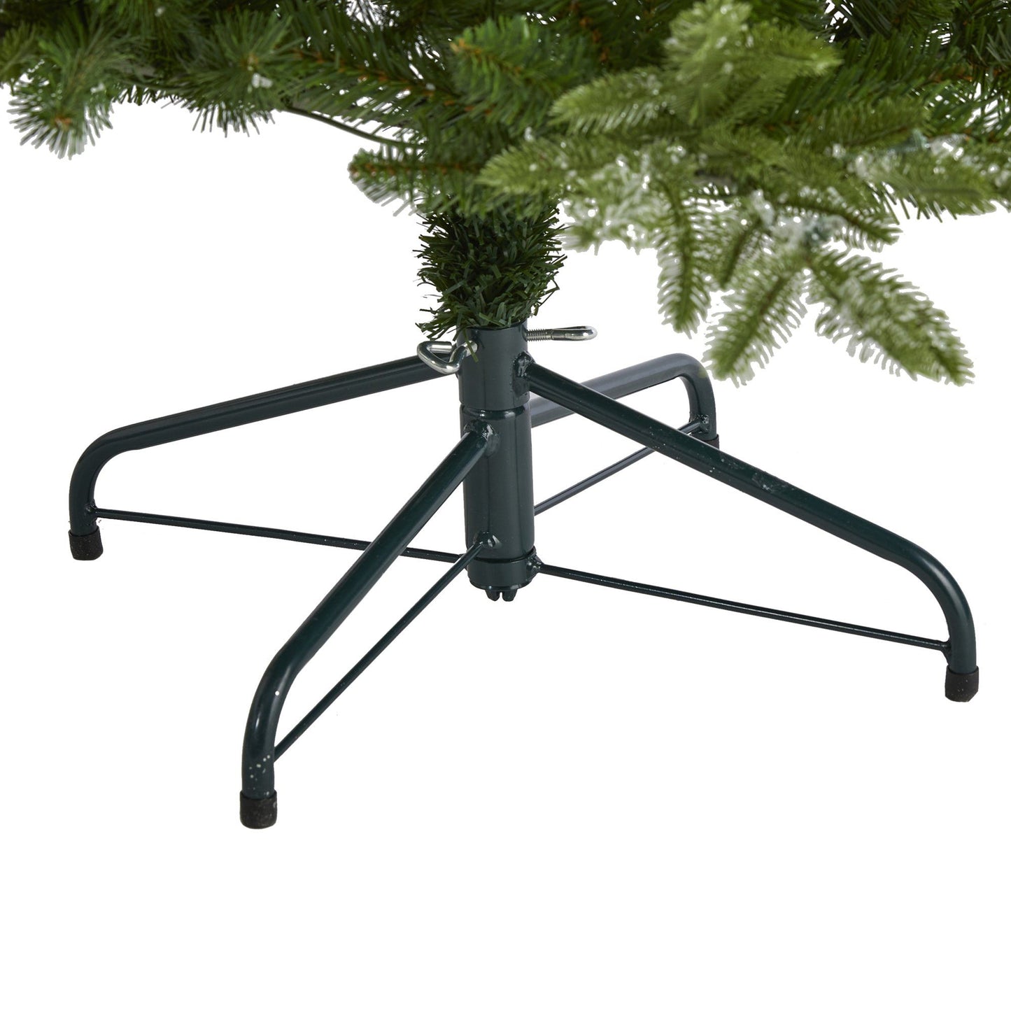 Christmas tree Nearly Natural 5’ Snowed Grand Teton with 150 lights on green metal stand on Tampa Home & Garden Store