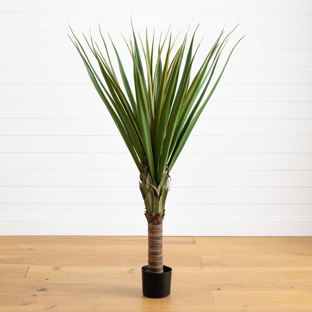 5' Spiked Agave Tree by Nearly Natural, artificial green plant in black pot on Tampa Home & Garden Store