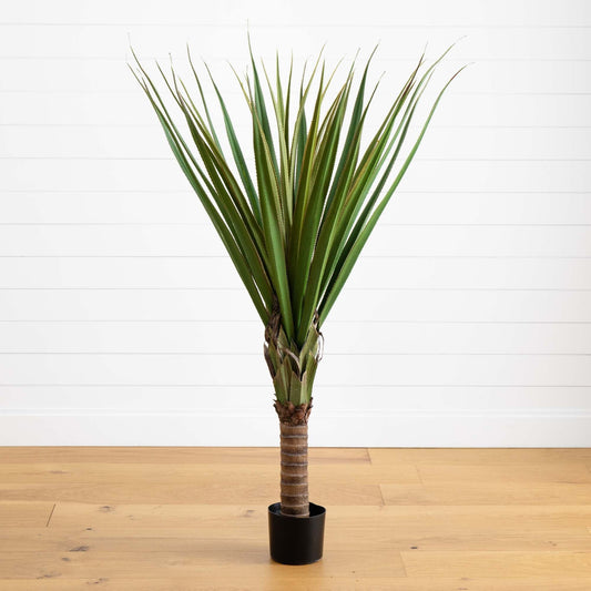 5' Spiked Agave Tree by Nearly Natural, artificial green plant in black pot on Tampa Home & Garden Store