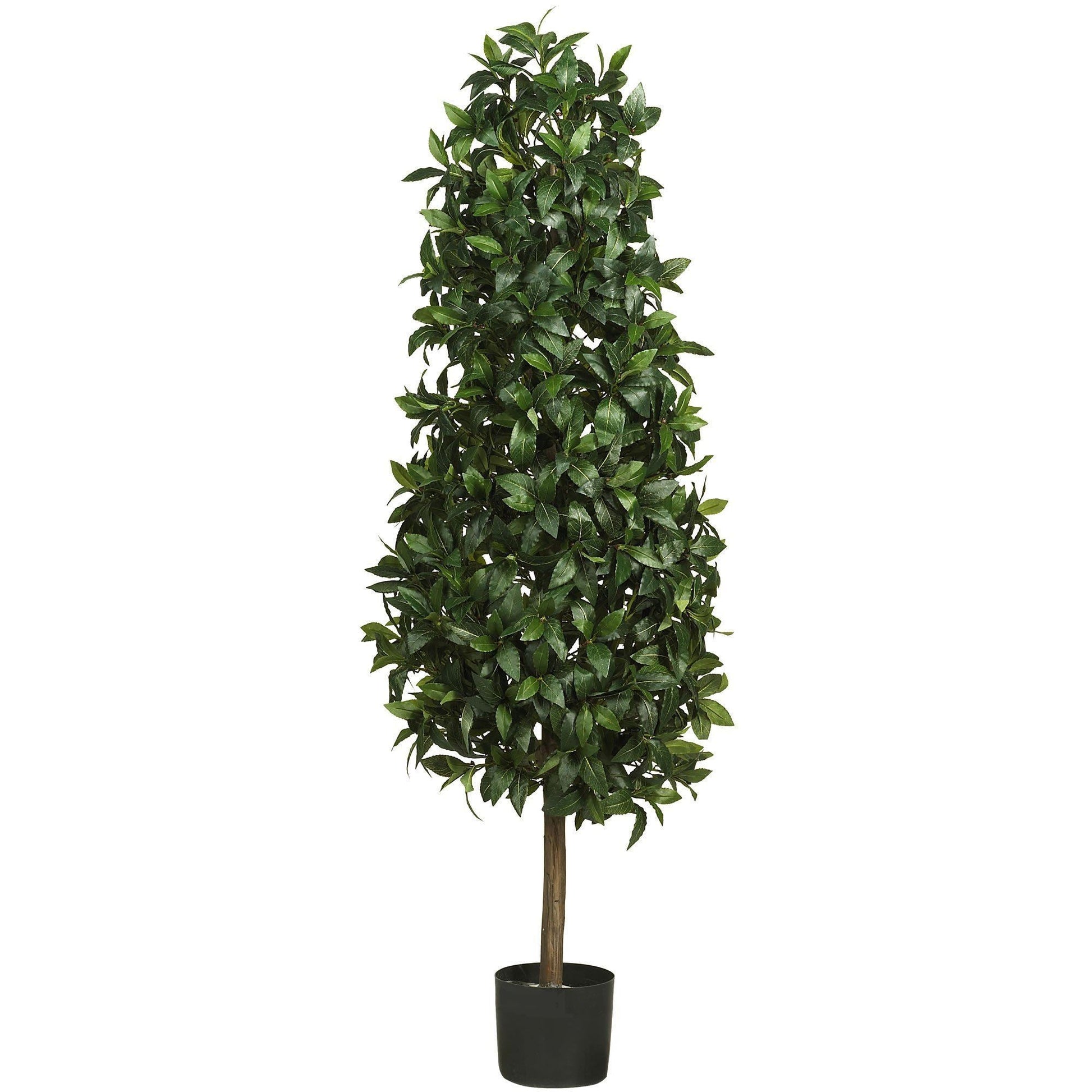 5' Sweet Bay Pyramid Silk Tree by Nearly Natural with lush green leaves in a black planter on Tampa Home & Garden Store