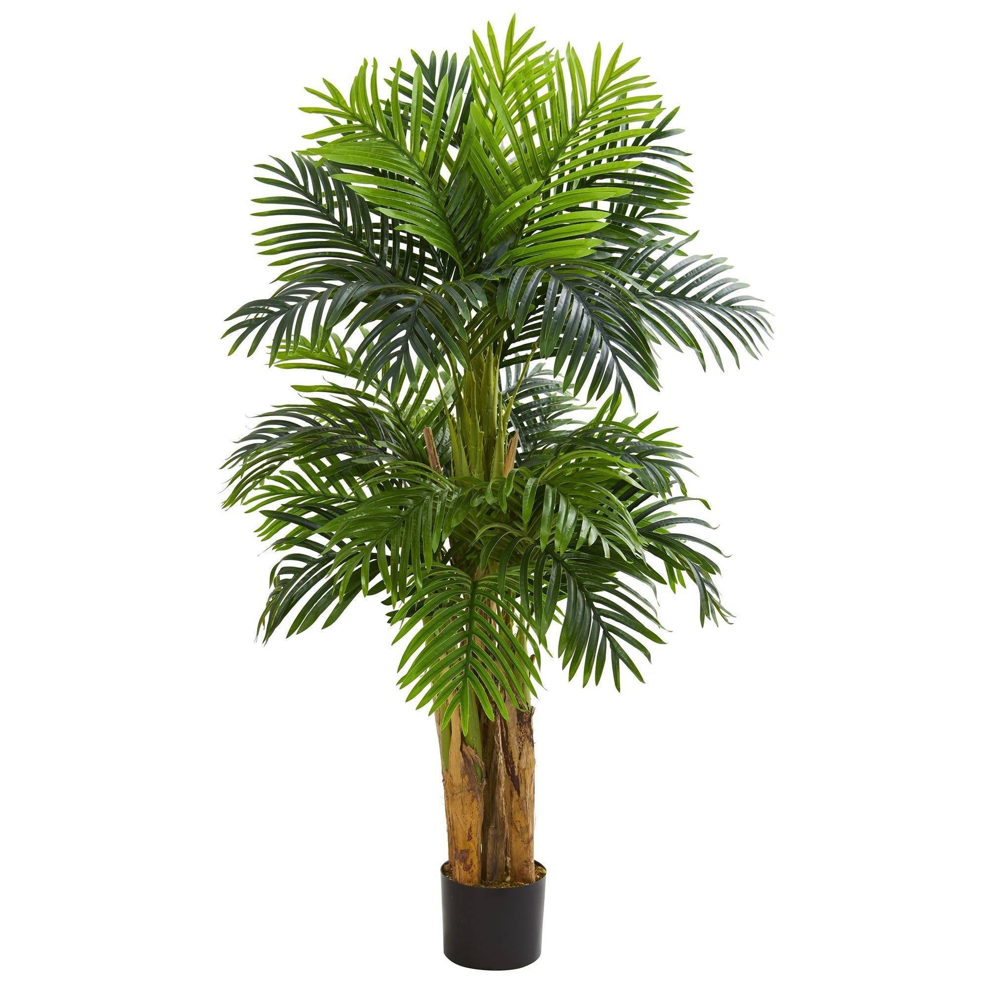 5 ft Triple Areca Palm Artificial Tree by Nearly Natural with green fronds in a pot on Tampa Home & Garden Store
