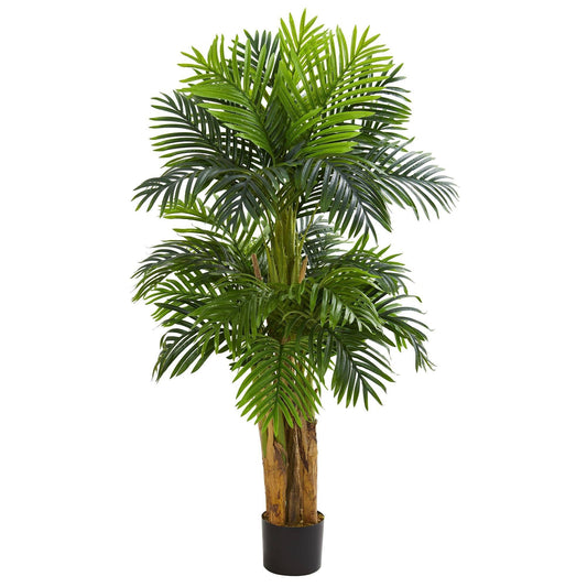 5 ft Triple Areca Palm Artificial Tree by Nearly Natural with green fronds in a pot on Tampa Home & Garden Store