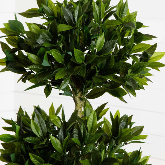 5 ft triple bay leaf topiary artificial tree with glossy green leaves for indoor outdoor use on Tampa Home & Garden Store